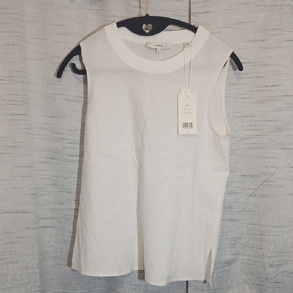 Vince Ribbed Trim Crew Neck Sleeveless Top Sz XS NWT